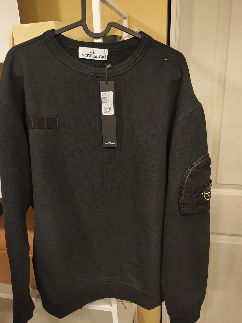 Stone Island Black Crewneck Sweatshirt with Sleeve Patch